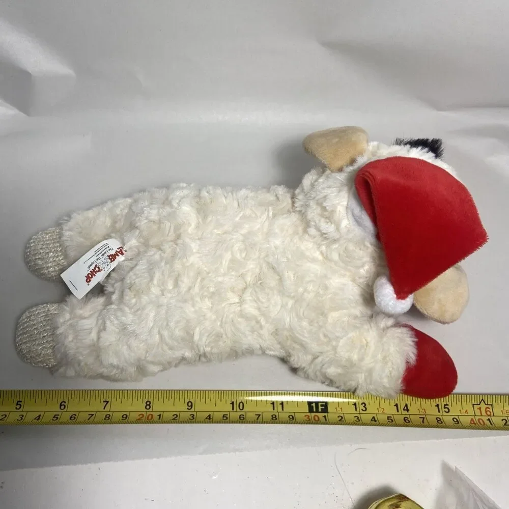 Lamb Chop Dog Toy With Squeaker Santa Hat 12 Inches Long No paper hang tag
